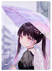 Купить Обложка для паспорта Аниме Девушка с крыльями под зонтиком (Сёдзё) (цветная) (ПВХ бокс) — Фото №1