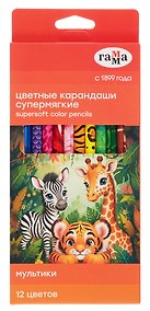 Купить Карандаши цветные 12цв."Мультики", рисунок на корпусе, заточен., к/к, подвес, Гамма — Фото №1