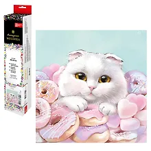 Купить Набор для творчества. Алмазная мозаика Phoenix plus "Кот с пончиками", 30 х 30 см — Фото №1