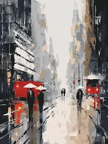 Купить Картина по номерам 30х40 см. 30 цветов. На подрамнике. "Осень в мегаполисе" — Фото №1