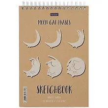 Купить Скетчбук А5 32л "Лунный котик" крафт бумага 170г/м2, тв.подложка, гребень — Фото №1