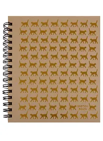 Купить Скетчбук A6+ 130*150 80л "Кошки",крафт бумага, нелинов., 100г/м2, тв.обложка крафт тисн. фольгой под зол., широкая евроспираль, Listoff — Фото №1