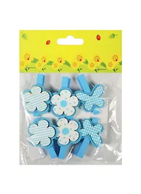 Купить Набор прищепок, 6 шт, в пакете с хедером, цветочки в полоску, горошек и бабочки (11-06943-16) — Фото №1