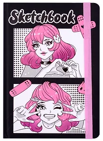 Купить Скетчбук А5 80л "Девушка аниме" 70г/м2, кремовая бумага, тв. переплет, резинка — Фото №1