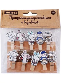 Купить Прищепки декоративные с веревкой «Зверюшки», 10 шт. — Фото №1