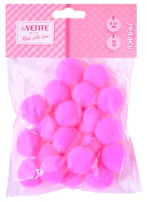 Купить Набор помпонов для творчества "deVENTE" 25 мм, 20 шт, цвет розовый, в пластиковом пакете с блистерным подвесом — Фото №1