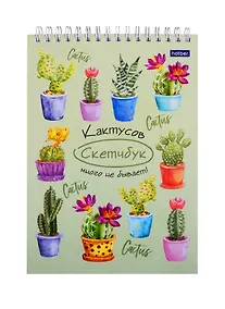 Купить Скетчбук А5 60л "Кактусов много не бывает" белый офсет, 100г/м2, пластик.обложка, спираль — Фото №1