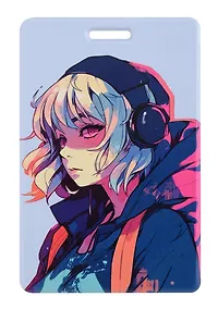 Купить Чехол для карточек вертикальный Аниме Неон Девушка с наушниками (ДК2024-455) — Фото №1