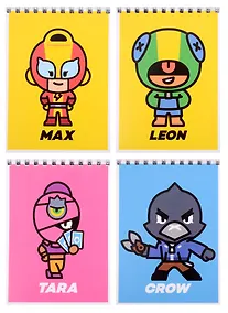 Купить Блокнот А6 40 листов, нелинованный, "Leon, Amber, Emz, Nita, Frank" спираль, Brawl Stars — Фото №1