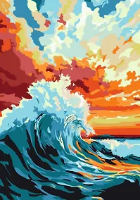 Купить Картина-раскраска по номерам. Волна и багровый закат — Фото №1
