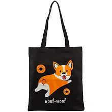 Купить Сумка-шоппер Корги и пончики черная, текстиль, 40см.*32см., с 2 ручками — Фото №1