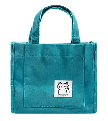 Купить Сумка мини-шоппер с кнопкой кросс-боди бирюзовая (вельвет) (25х23) — Фото №1