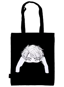 Купить Сумка-шоппер Аниме Синтонимы Персонаж с воротником (ч/б) (Медина Мирай), черная (текстиль) (40х32) — Фото №1