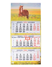 Купить Календарь квартальный 2026г 310*680 "Год Лошади. Вид 2" настенный, трёхблочный, спираль — Фото №1