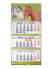 Купить Календарь квартальный 2026г 310*680 "Год Лошади. Вид 3" настенный, трёхблочный, спираль — Фото №1