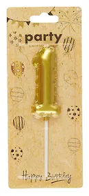 Купить Свеча для торта Цифра 1 Воздушный шар (6см) (золото) (блистер) — Фото №1