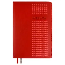 Купить Ежедневник дат. 2025г. А5 176л "Сариф" красный, кожзам, тв.переплет, обложка поролон, дизайн.перфорация, офсет, ляссе — Фото №1