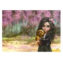 Купить Клеенка для уроков труда "Брюнетка с собачкой" 500*700мм, ПВХ 130мкм, подвес — Фото №1