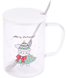 Купить Кружка с крышкой и ложкой Новогодний зайчик (стекло) (420 мл) — Фото №1