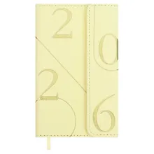 Купить Еженедельник дат. 2026г. 64л 95х155 мм "Бьянчини" желтый, кожзам, тв.переплет, тисн. фольгой, офсет, справ.мат-лы, магнит.клапан, ляссе, инд.уп — Фото №1