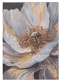 Купить Ежедневник дат. 2026г. А6+ 176л "Наппа. Белый цветок" кожзам, мягк.переплет, тисн. фольгой, офсет, справ.мат-лы, 2 ляссе, инд.уп — Фото №1