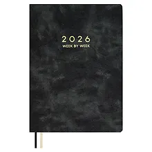 Купить Еженедельник дат. 2026г. А5 80л "Тиволи делавэ" черный, кожзам, мягк.переплет, блинт.тиснение, офсет, тисн.фольгой, 2 ляссе, инд.уп — Фото №1