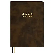 Купить Еженедельник дат. 2026г. А5 80л "Тиволи делавэ" коричневый, кожзам, мягк.переплет, блинт.тиснение, офсет, тисн.фольгой, 2 ляссе, инд.уп — Фото №1