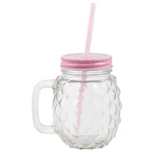 Купить Банка с ручкой и крышкой для коктейлей в форме ананаса (стекло) (350 мл) (12-900002646217316956-MK-89020) — Фото №1