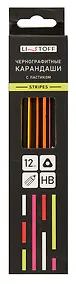 Купить Карандаши чернографитные с ластиком 12 штук "Stripes" НВ, трехгранные, заточенные, Listoff — Фото №1