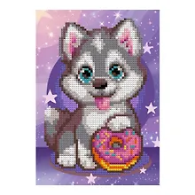 Купить Алмазная мозаика 15*20 детская (неполное заполнение) "Хаски с пончиком" — Фото №1