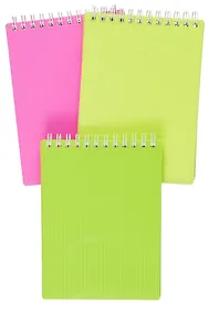 Купить Блокнот А6 80л кл. "LINE NEON" пласт.обл, спираль, ассорти — Фото №1