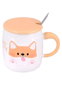 Купить Кружка с крышкой и ложкой Собачка Cute dog (керамика) (400мл) (12-07057-6177) — Фото №1