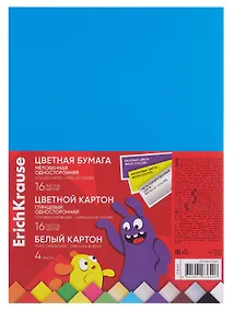 Купить Картон белый 4л А4 + картон цветной 16цв 16л А4 с металлиз.+флюор. + бумага цветная 16цв 16л A4 мел. "Jolly Friends" пластик.папка, ErichKrause — Фото №1