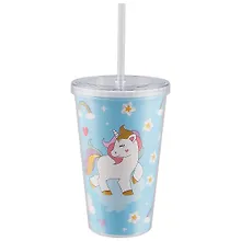Купить Стакан пластиковый с трубочкой Единороги с золотой гривой (500 мл) (12-06646-127912) — Фото №1