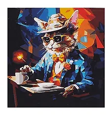 Купить Холст с красками по номерам в коробке "Стильные животные". Важный кот в шляпе 30х30, 20 цветов — Фото №1