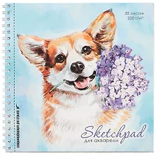Купить Скетчбук 195*195 20л "Щенок" акварельная, 200г/м2, обложка картон, гребень — Фото №1