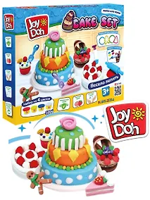 Купить Масса для лепки Joy Doh, набор CAKE SET - ТОРТИКИ,  4 баночки с тестом  (4 х 50г.), формочки для пирожных и тортов, 14 аксессуаров — Фото №1