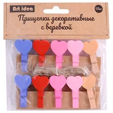 Купить Набор декоративных дерев. прищепок "Сердечки" 4цвета, 12шт, h=4см(11061500) — Фото №1