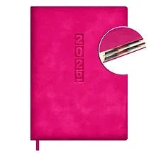 Купить Ежедневник дат. 2026г. А6+ 176л "Тиволи глосс" малиновый, кожзам, тв.переплет, блинт.тиснение, офсет, справ.мат-лы, вырубка, закругл.углы, 2 ляссе, инд.уп — Фото №1
