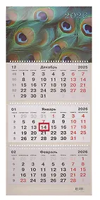 Купить Календарь квартальный 2026г 305*680 "Перья" настенный, трёхблочный, спираль — Фото №1