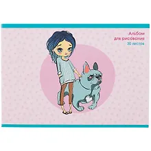 Купить Альбом для рисования Listoff, "Девочка с собачкой", А4, 30 листов, на скрепке — Фото №1