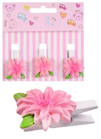 Купить Набор прищепок декоративных, 3 шт, полистоун,георгин розовый — Фото №1