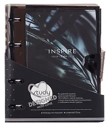 Купить Тетрадь 120л кл. "Inspire", черный, на кольцах, прозр.пластик, шелкография — Фото №1
