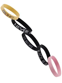 Купить Набор Браслет Бесите (котик) (черный)+Браслет Я все (котик) (бежевый)+Браслет Black is my happy color (черный)+Браслет Never give up (черный)+Браслет Meow (розовый) (силикон)(20,2 см) — Фото №1