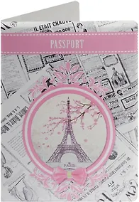 Купить Обложка для паспорта Эйфелева башня на фоне газет (ПВХ бокс) — Фото №1