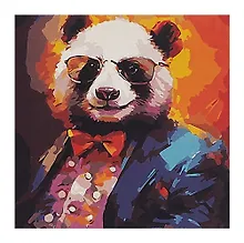 Купить Холст с красками по номерам в коробке."Стильные животные" Модная панда 30х30, 20 цветов — Фото №1