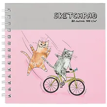 Купить Скетчбук 195*195 80л "Веселые котики" белый офсет, 100г/м2, тв.обложка, гребень — Фото №1