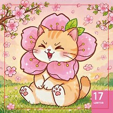 Купить Картина по номерам на холсте с подрамником "Котик и сакура", 20х20см, Art idea, 14+ — Фото №1