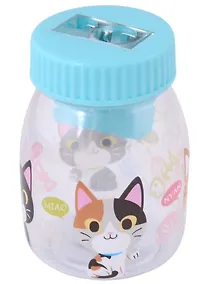 Купить Точилка 2 отверстия, с контейнером "Кот", в ассортименте — Фото №1