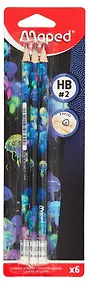 Купить Карандаши ч/гр с ластиком 06шт "DEEPSEA PARADISE" НВ, трехгранные, пласт.корпус, блистер, Maped — Фото №1